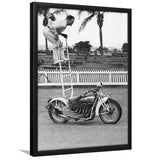 Motorcycle Stunt Black And White Print, Vintage Motorcycle Framed Art Print Wall Art Decor,Framed Picture