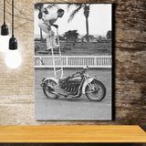 Motorcycle Stunt Black And White Print, Vintage Motorcycle Canvas Prints Wall Art Home Decor