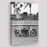 Motorcycle Stunt Black And White Print, Vintage Motorcycle Canvas Prints Wall Art Home Decor
