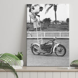 Motorcycle Stunt Black And White Print, Vintage Motorcycle Canvas Prints Wall Art Home Decor