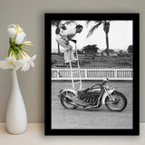 Motorcycle Stunt Black And White Print, Vintage Motorcycle Framed Art Print Wall Art Decor,Framed Picture