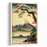 Mount Fuji Retro Art Print, Large Canvas, Framed Canvas Print Wall Art Home Decor, Floating Frame