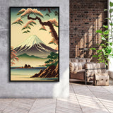 Mount Fuji Retro Art Print, Large Canvas, Framed Canvas Print Wall Art Home Decor, Floating Frame