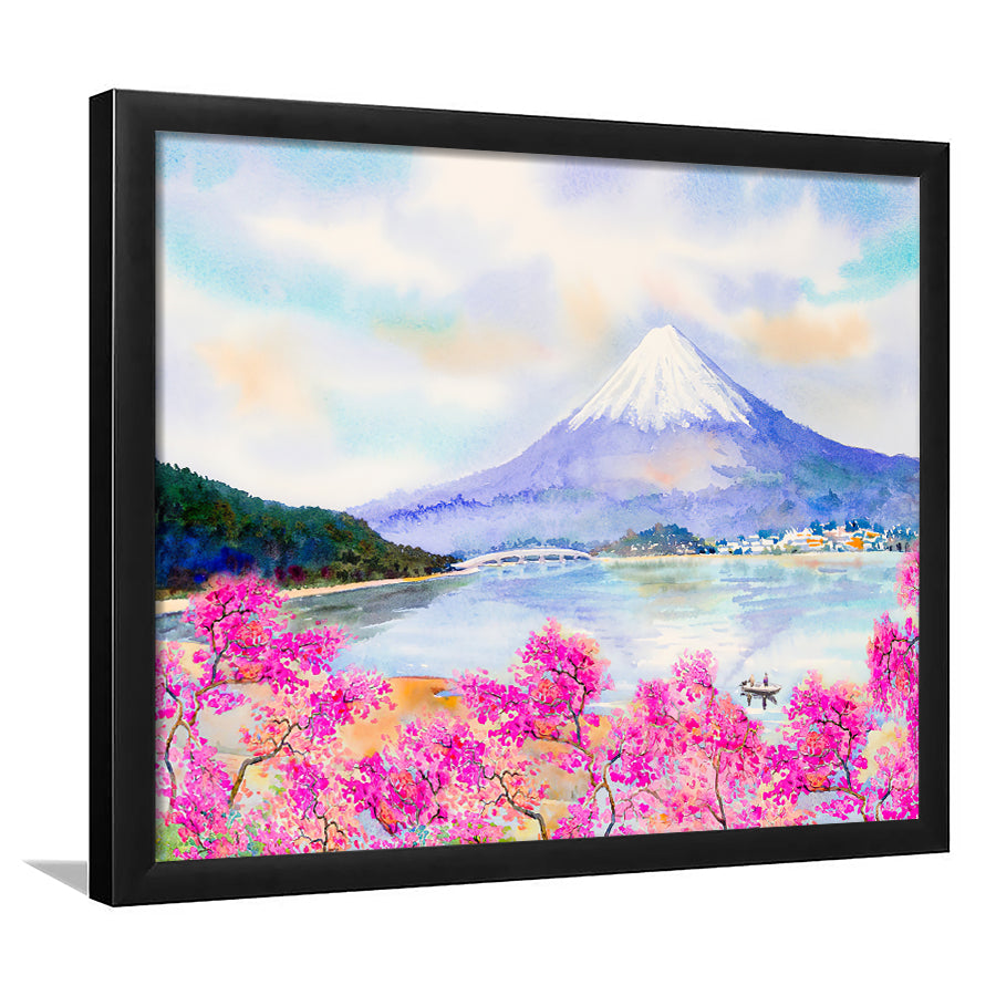 Mount Fuji And Sakura Cherry Blossom Framed Wall Art - Framed Prints, Art Prints, Print for Sale, Painting Prints