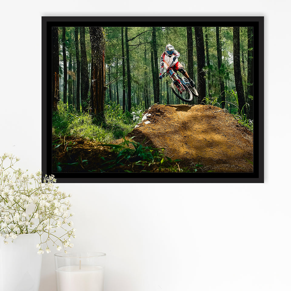 Mountain Bike, Dirt Bike Wall Decor Framed Canvas Prints Wall Art Decor, Black Floating Frame