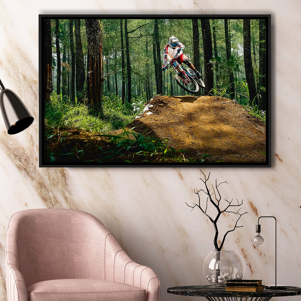 Mountain Bike, Dirt Bike Wall Decor Framed Canvas Prints Wall Art Decor, Black Floating Frame