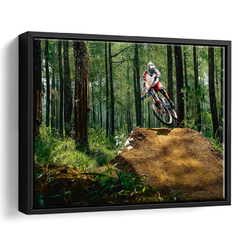 Mountain Bike, Dirt Bike Wall Decor Framed Canvas Prints Wall Art Decor, Black Floating Frame