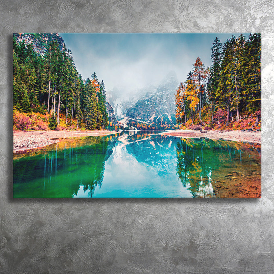 Mountain Lake Fog Mountain Landscape Canvas Prints Wall Art Home Decor - Painting Canvas, Ready to hang