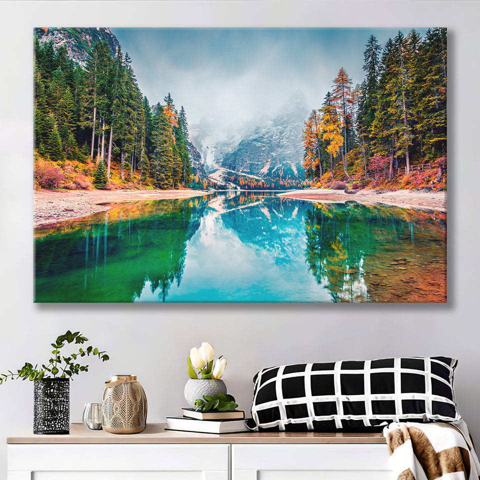 Mountain Lake Fog Mountain Landscape Canvas Prints Wall Art Home Decor - Painting Canvas, Ready to hang