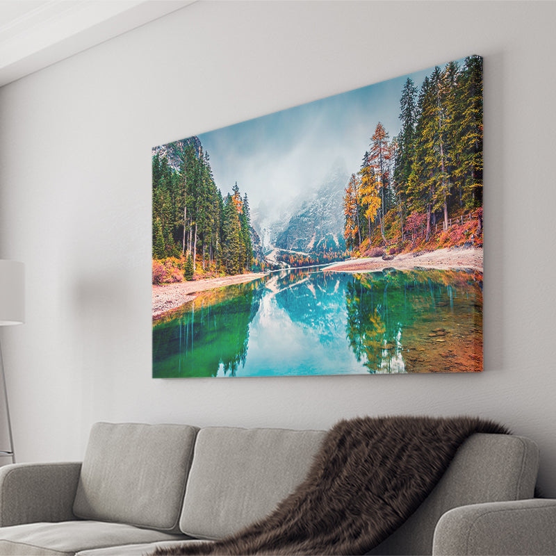Mountain Lake Fog Mountain Landscape Canvas Prints Wall Art Home Decor - Painting Canvas, Ready to hang