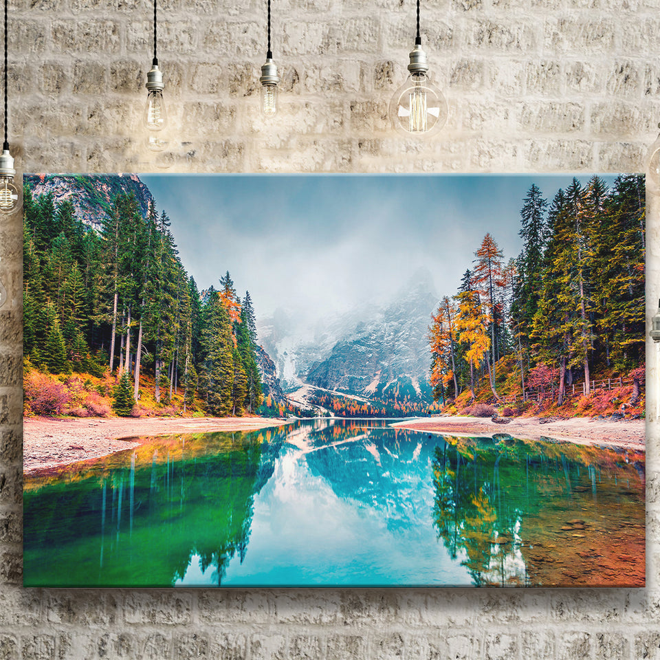 Mountain Lake Fog Mountain Landscape Canvas Prints Wall Art Home Decor - Painting Canvas, Ready to hang