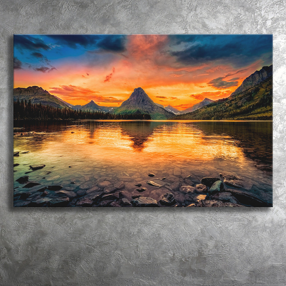 Mountain Landscape Sunset Canvas Prints Wall Art Decor - Painting Canvas,Home Decor, Ready to Hang