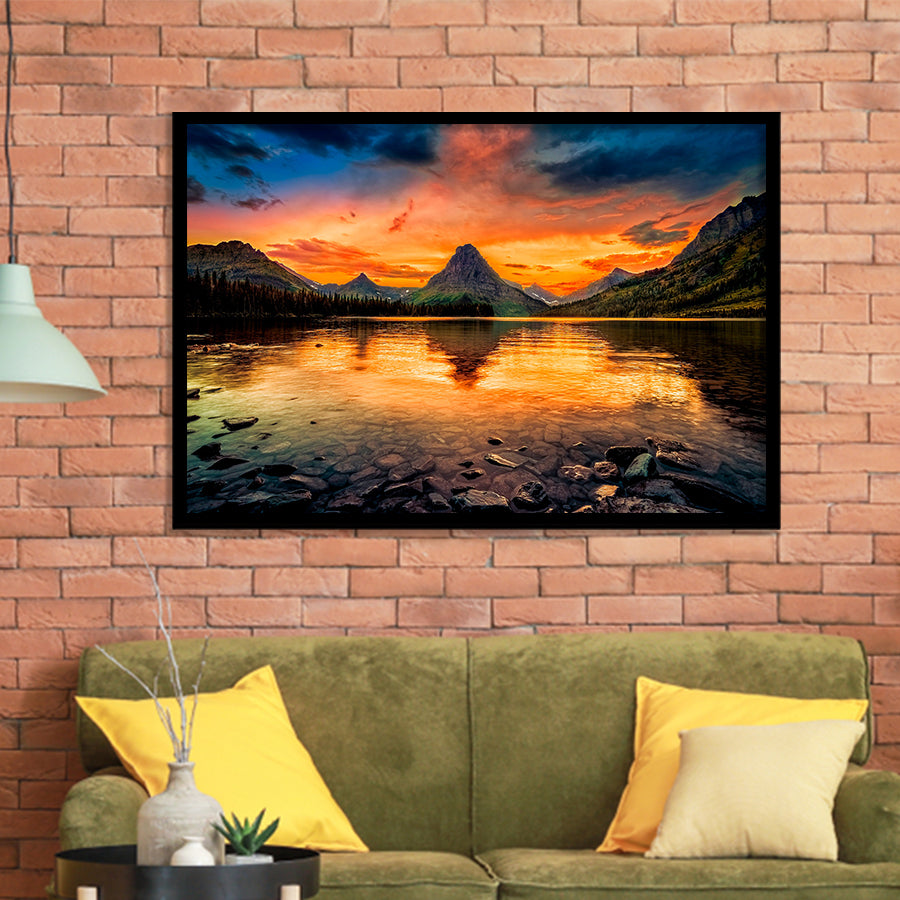 Mountain Landscape Sunset Framed Art Prints Wall Art Decor, Framed Picture, Home Decor