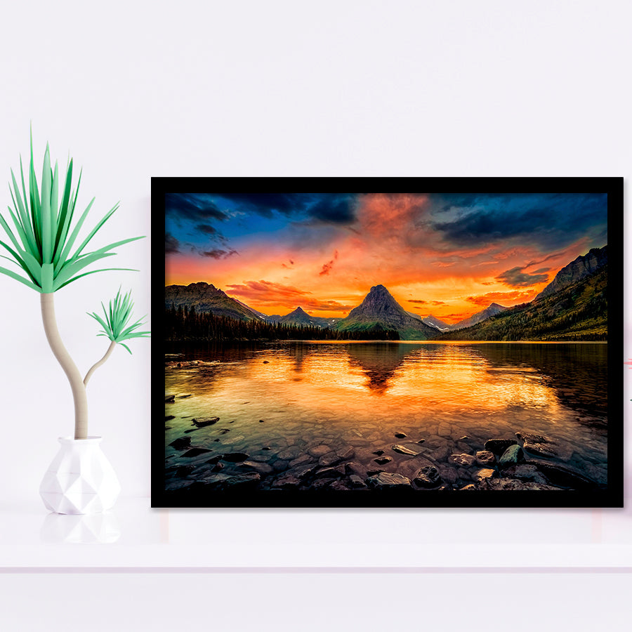 Mountain Landscape Sunset Framed Art Prints Wall Art Decor, Framed Picture, Home Decor