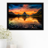 Mountain Landscape Sunset Framed Canvas Prints Wall Art Decor, Framed Picture, Floating Frame