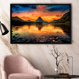 Mountain Landscape Sunset Framed Canvas Prints Wall Art Decor, Framed Picture, Floating Frame