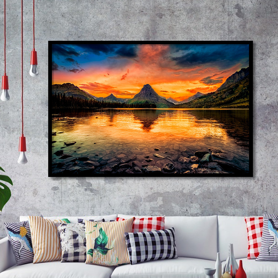 Mountain Landscape Sunset Framed Art Prints Wall Art Decor, Framed Picture, Home Decor