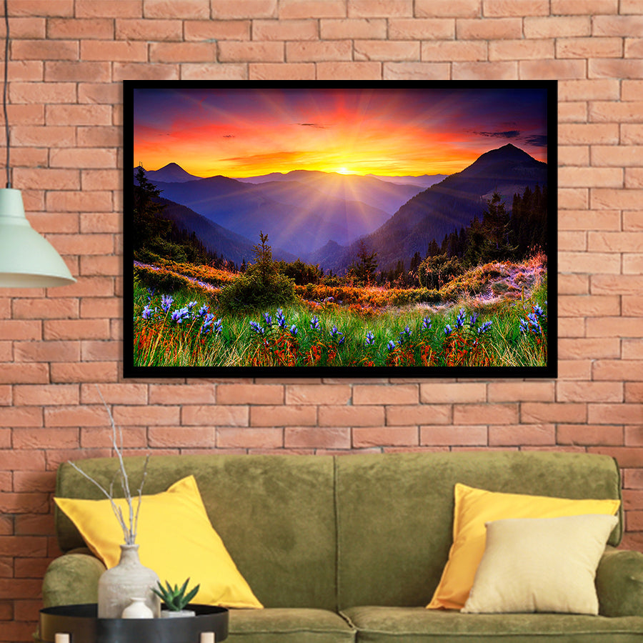 Mountain Print Large Sunrise Home Decor Framed Art Prints Wall Decor - Painting Art,Framed Picture,For Sale, Ready to hang