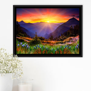 Mountain Print Large Sunrise Framed Canvas Prints Wall Art Home Decor - Painting Canvas, Black Frame, Framed Picture