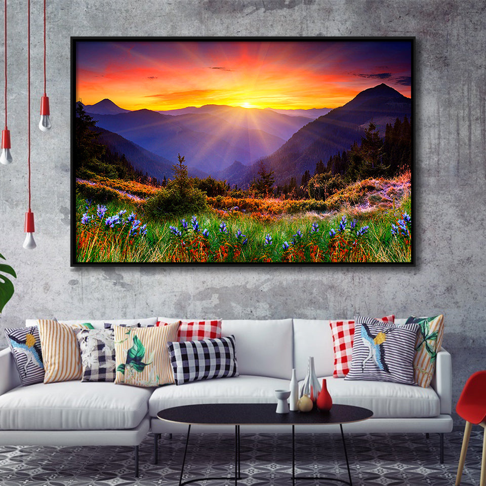 Mountain Print Large Framed Canvas Prints Wall Art Decor, Framed Picture, Floating Frame