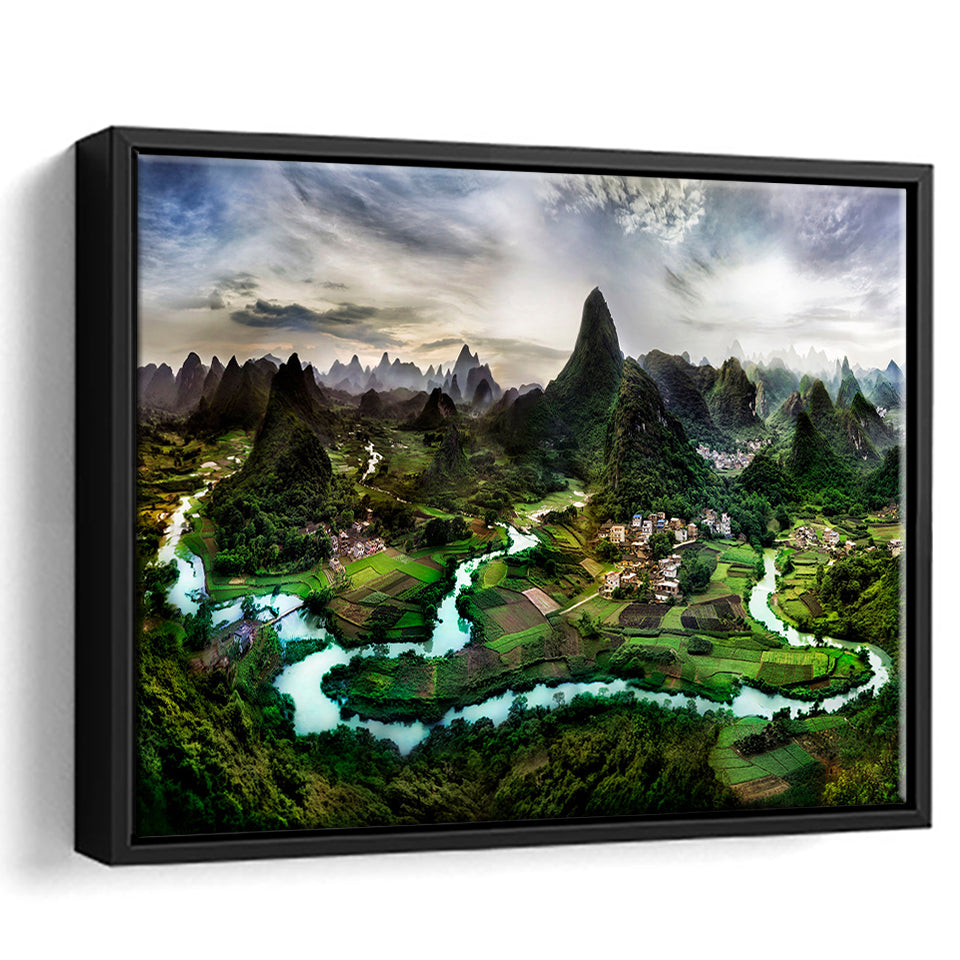 Mountain River Framed Canvas Prints Wall Art Decor, Framed Picture, Floating Frame