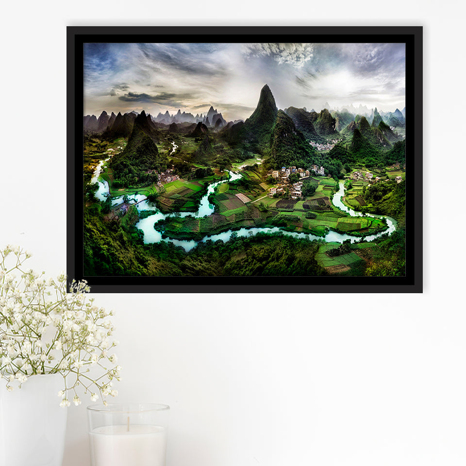 Mountain River Framed Canvas Prints Wall Art Decor, Framed Picture, Floating Frame