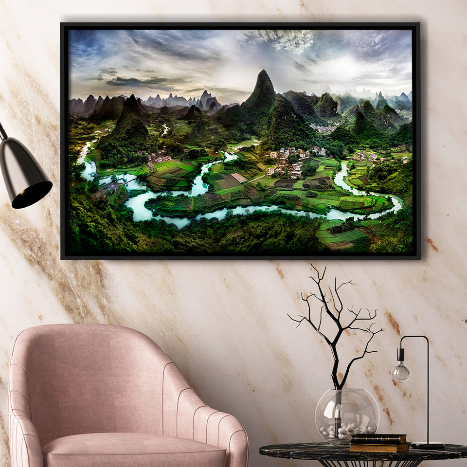 Mountain River Framed Canvas Prints Wall Art Decor, Framed Picture, Floating Frame