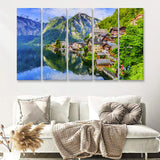 Mountain Village in the Austrian Alps at Sunrise Hallstatt 5 Piece B Canvas Prints Wall Art Decor - Painting Canvas, Multi Panels