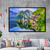 Mountain Village in the Austrian Alps at Sunrise Hallstatt Framed Art Prints Wall Decor - Painting Prints, Framed Picture, Home Decor