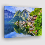 Mountain Village in the Austrian Alps at Sunrise Hallstatt Canvas Prints Wall Art Decor - Paiting Canvas, Art Prints, Wall Decor, For Sale