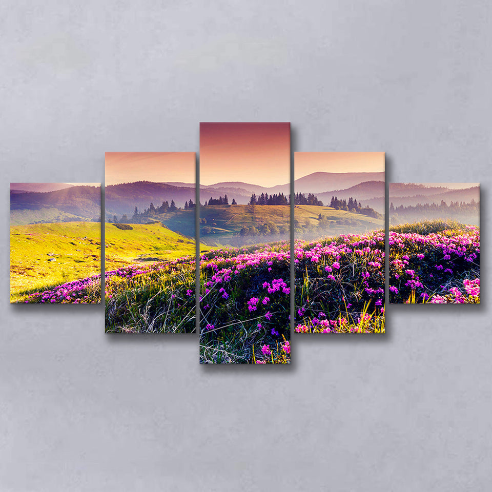 Mountain  Sunrise 5 Piece Canvas Prints Wall Art Decor, Multi Panels, Mixed Canvas