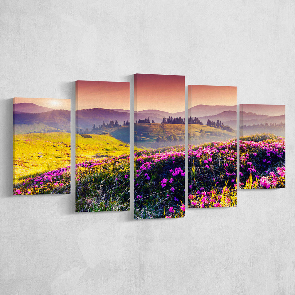 Mountain  Sunrise 5 Piece Canvas Prints Wall Art Decor, Multi Panels, Mixed Canvas