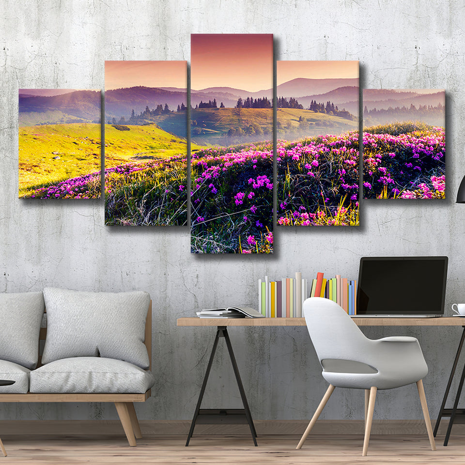 Mountain  Sunrise 5 Piece Canvas Prints Wall Art Decor, Multi Panels, Mixed Canvas