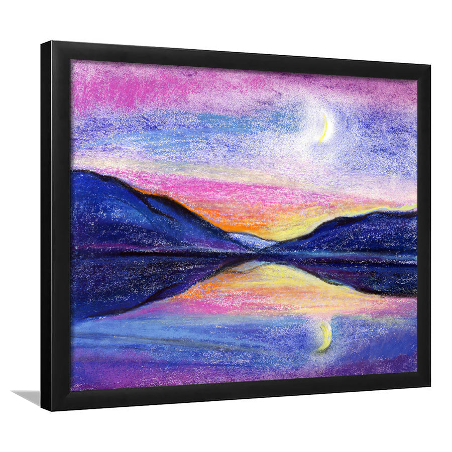 Mountain Lake Twilight And The Moon Framed Wall Art - Framed Prints, Art Prints, Print for Sale, Painting Prints