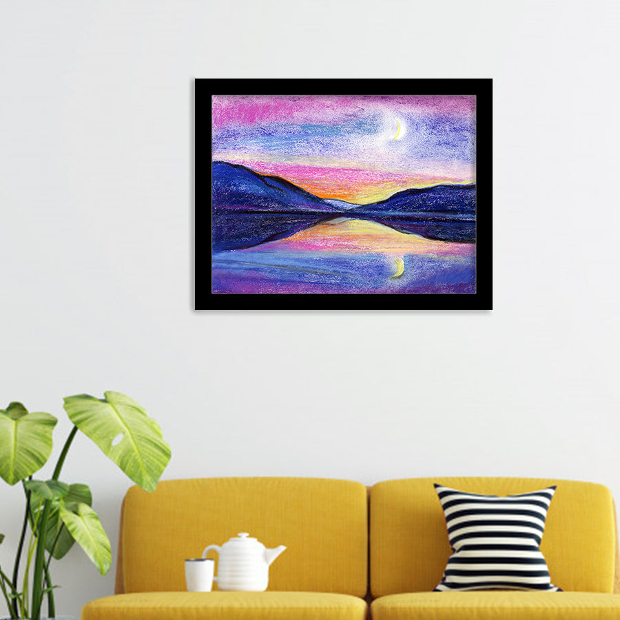 Mountain Lake Twilight And The Moon Framed Wall Art - Framed Prints, Art Prints, Print for Sale, Painting Prints