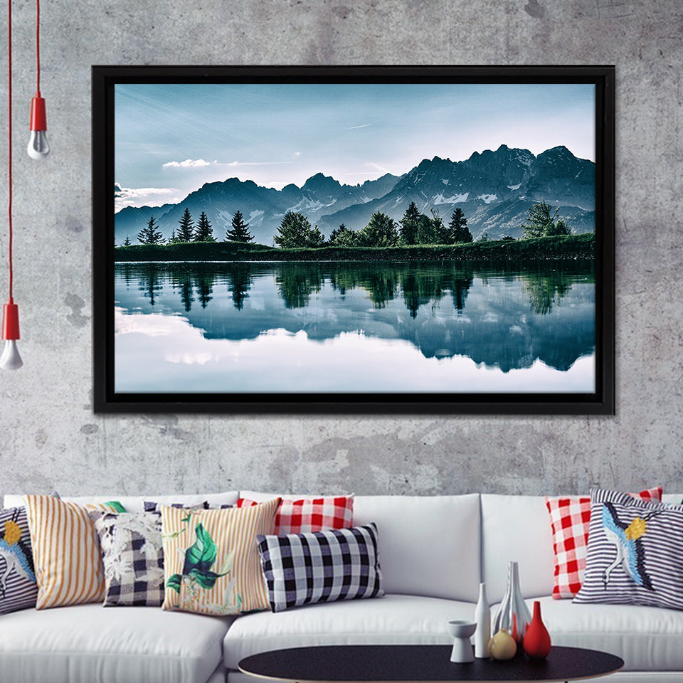 Mountains Lake Tree Scenery Framed Canvas Prints - Painting Canvas, Art Prints,  Wall Art, Home Decor, Prints for Sale