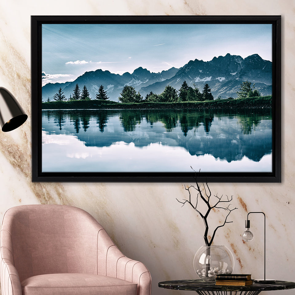 Mountains Lake Tree Scenery Framed Canvas Prints - Painting Canvas, Art Prints,  Wall Art, Home Decor, Prints for Sale