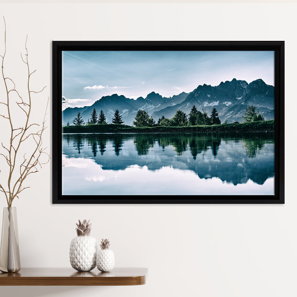 Mountains Lake Tree Scenery Framed Canvas Prints - Painting Canvas, Art Prints,  Wall Art, Home Decor, Prints for Sale