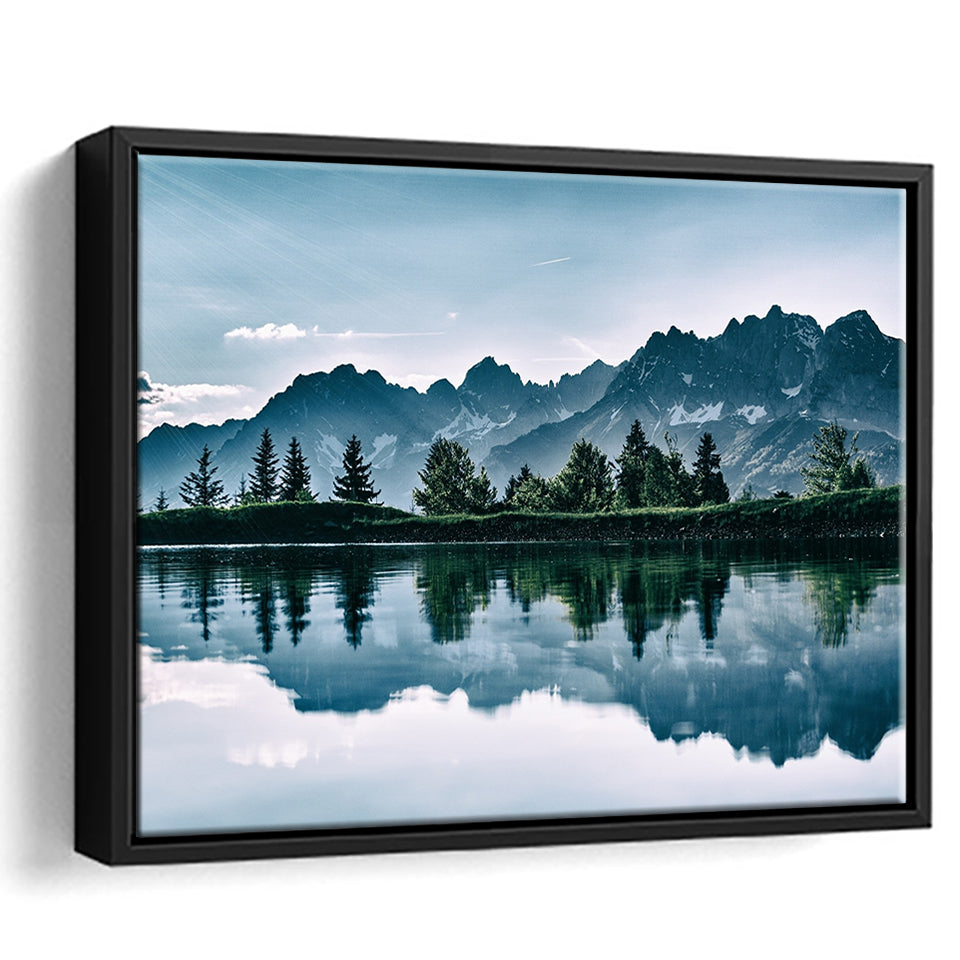 Mountains Lake Tree Scenery Framed Canvas Prints - Painting Canvas, Art Prints,  Wall Art, Home Decor, Prints for Sale
