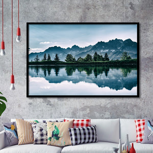 Mountains Lake Tree Scenery Framed Art Prints Wall Decor - Painting Art, Black Frame, Home Decor, Prints for Sale