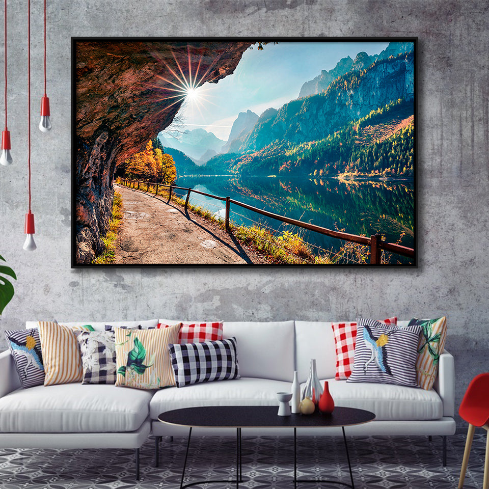 Mountains And Lake Framed Canvas Prints Wall Art Decor, Framed Picture, Floating Frame
