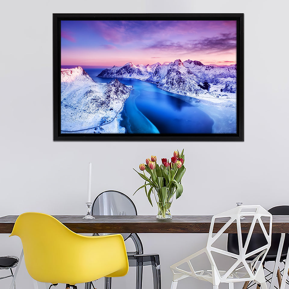 Mountains And Sea During Sunset Framed Canvas Wall Art - Canvas Prints, Prints For Sale, Painting Canvas,Framed Prints
