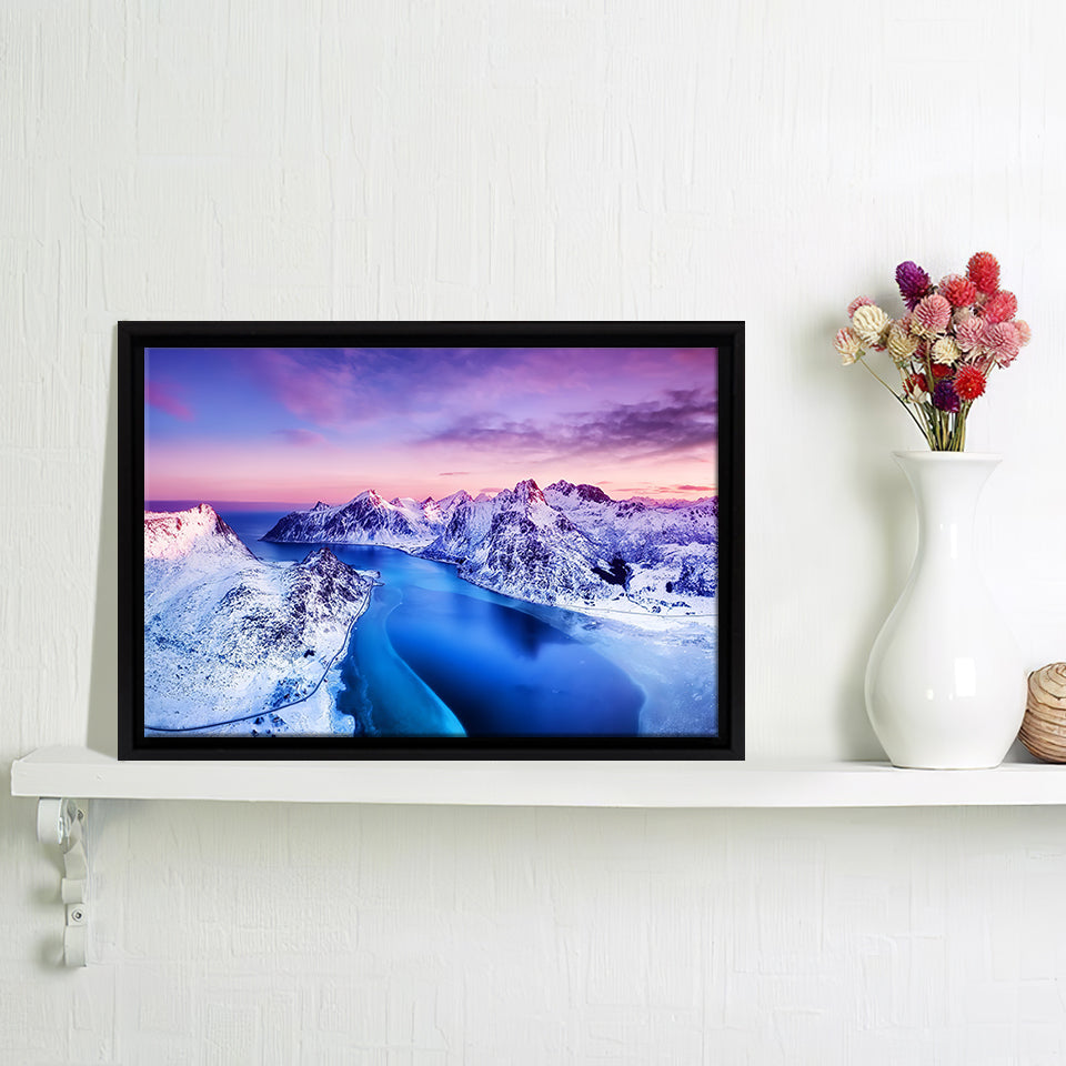Mountains And Sea During Sunset Framed Canvas Wall Art - Canvas Prints, Prints For Sale, Painting Canvas,Framed Prints