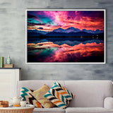 Moutain And Sky_Reflection_Of_The_Vibrant_Night_Sky Framed Canvas Prints Wall Art, Floating Frame, Large Canvas Home Decor