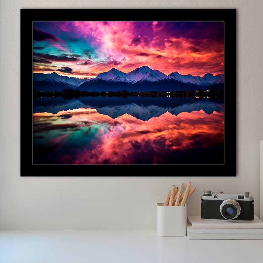 Moutain And Sky_Reflection_Of_The_Vibrant_Night_Sky Framed Art Prints Wall Decor, Framed Picture, Large Art Prints