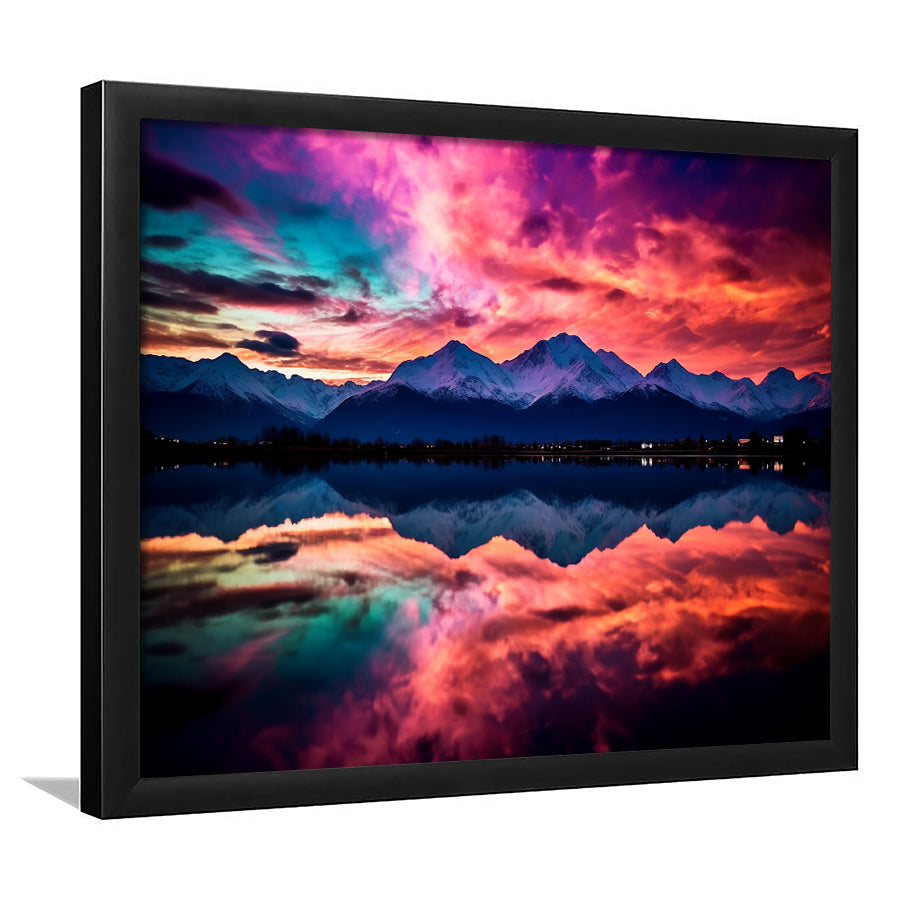 Moutain And Sky_Reflection_Of_The_Vibrant_Night_Sky Framed Art Prints Wall Decor, Framed Picture, Large Art Prints
