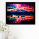 Moutain And Sky_Reflection_Of_The_Vibrant_Night_Sky Framed Canvas Prints Wall Art, Floating Frame, Large Canvas Home Decor