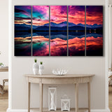 Moutain And Sky_Reflection_Of_The_Vibrant_Night_Sky, 5 Panel B Canvas Prints Wall Art, Extra Large Canvas Decor