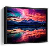Moutain And Sky_Reflection_Of_The_Vibrant_Night_Sky Framed Canvas Prints Wall Art, Floating Frame, Large Canvas Home Decor