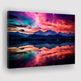 Moutain And Sky Reflection Of The Vibrant Night Sky Canvas Prints Wall Art, Home Living Room Decor, Large Canvas